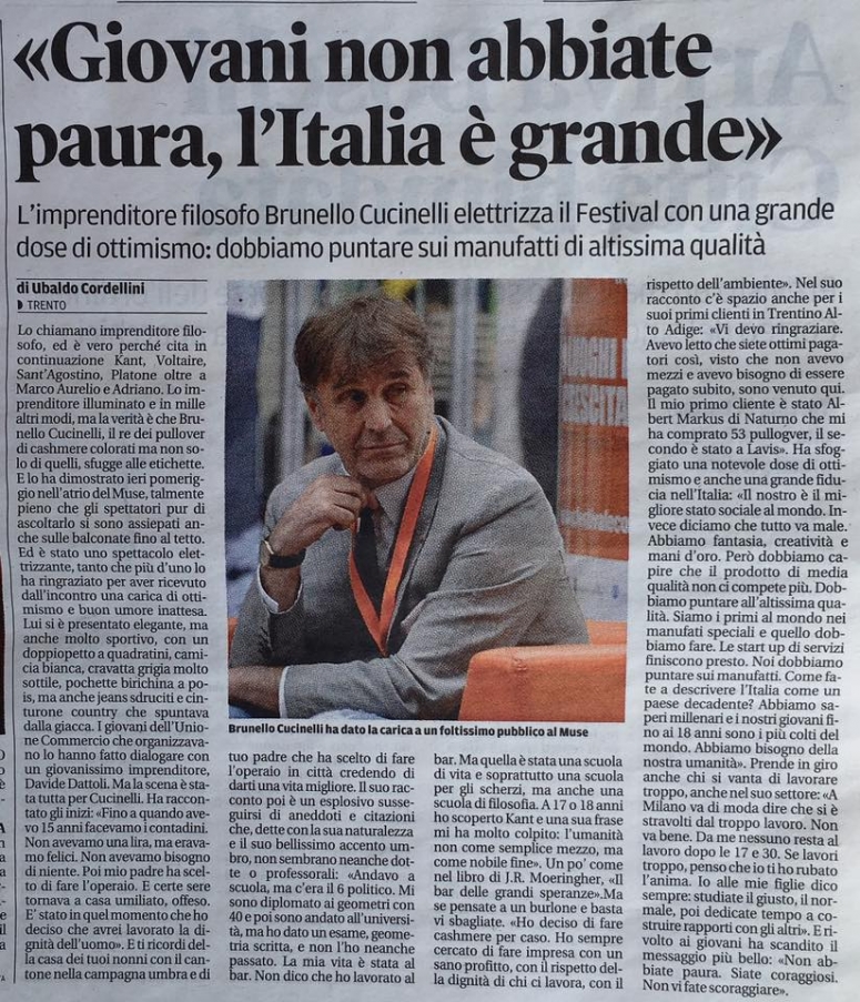 &quot;Giovani non abbiate paura, l&#039;Italia è grande&quot;