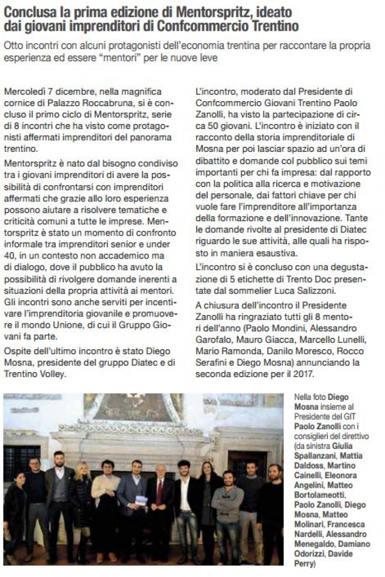Conclusa la prima edizione di Mentorspritz, ideato dai giovani imprenditori di Confcommercio Trentino